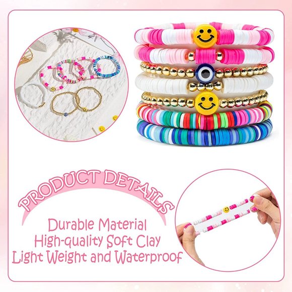 New 11 Preppy Jewelry Heishi Surfer Bracelets Smile Hat Y2K Kidcore Earr… - Picture 6 of 8